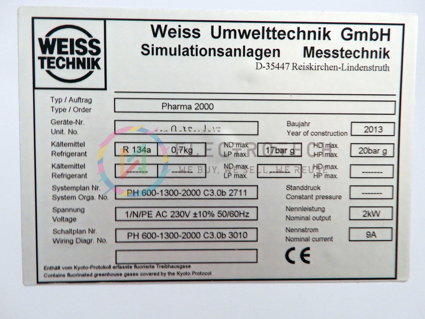 Weiss Pharma 2000, climate chamber, vintage 2013