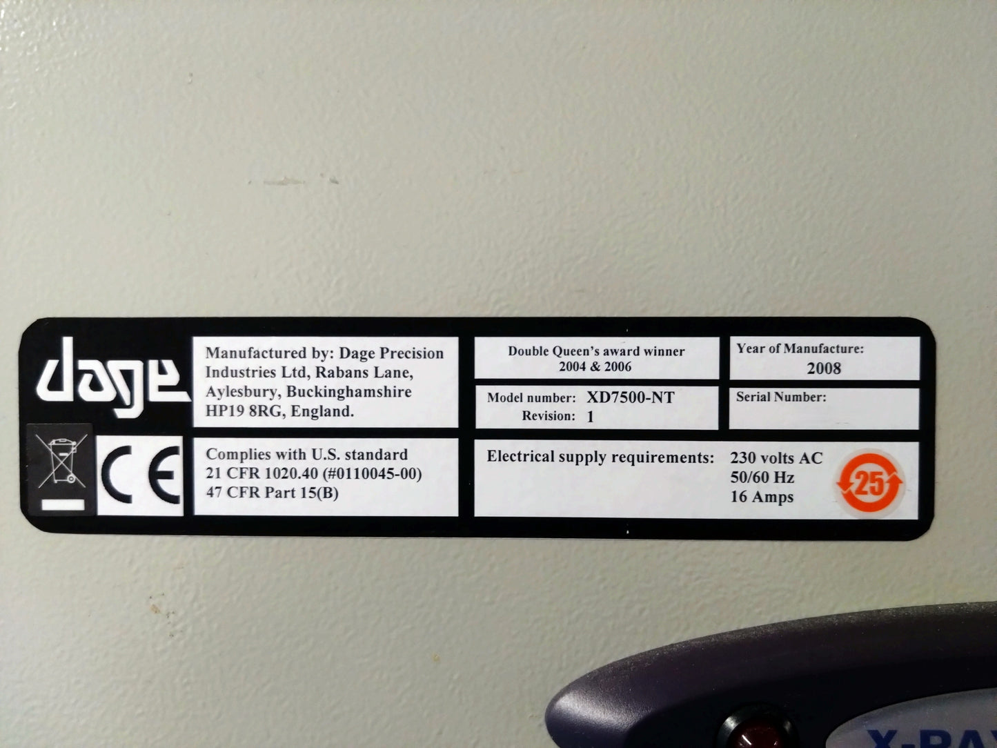 DAGE XD7500NT, X-ray, vintage 2008 SOLD