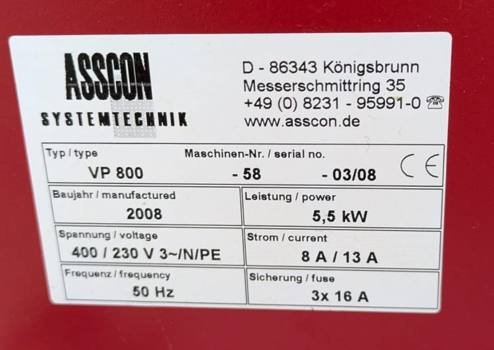 Asscon VP800, vintage 2008, vapor phase oven - chiller refurbished in 2024