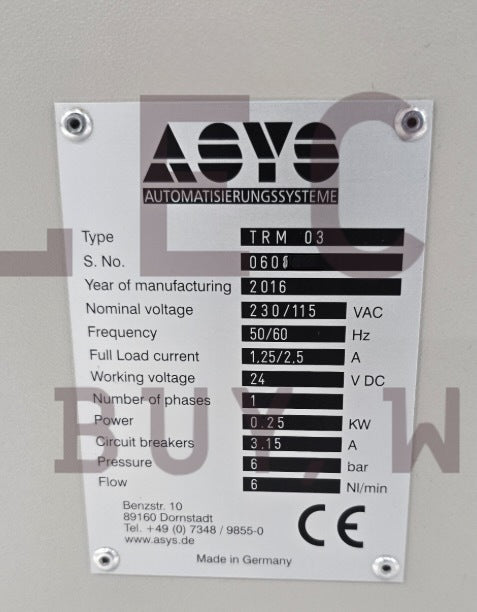 ASYS TRM03 inspection conveyor, vintage 2012&2016